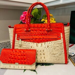 Brahmin Vanilla Toucan Harper Satchel and Checkbook Wallet